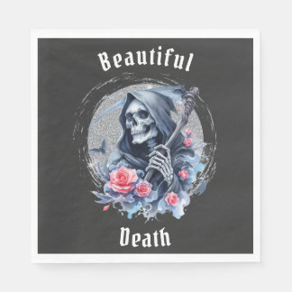Mooie Dood Grim Reaper Floral Glitter Servet