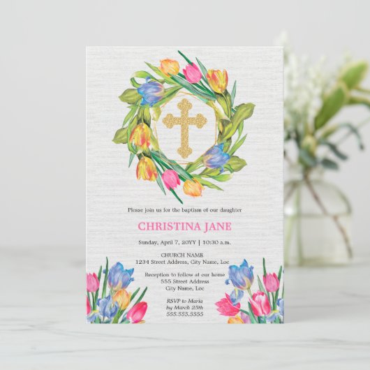 Mooie Doop Bloemen Kaart (Staand voorkant)