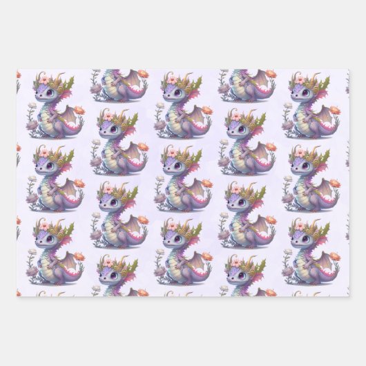 Mooie Draak met Elegant Kroon Patterned Inpakpapier Vel (Voorkant)