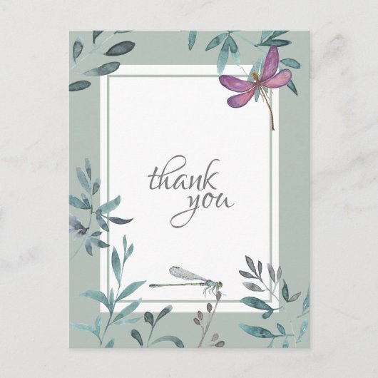 Mooie Dragonfly en Garden Greenery Dank u Briefkaart (Voorkant)