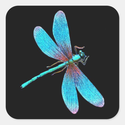 Mooie Dragonfly met Bright Blue Turquoise Vierkante Sticker (Voorkant)