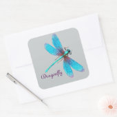 Mooie Dragonfly met Bright Blue Turquoise Vierkante Sticker (Envelop)