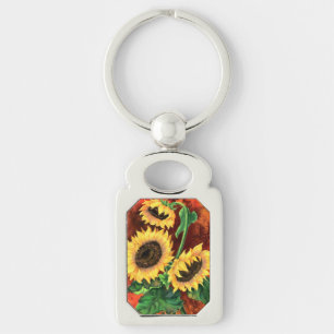 Mooie drie zonnebloemen - gemanipuleerde kunstschi sleutelhanger