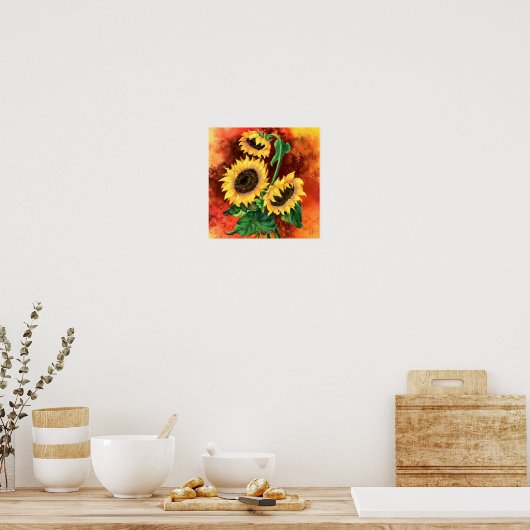 Mooie drie zonnebloemen Poster - Schilderen (Keuken)