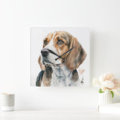 MOOIE DRIEKLEURIGE BEAGLE HOUND DOG VIERKANTE KLOK (Huis)