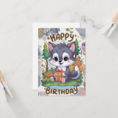 Mooie Dromerige Wolf Digitale Verjaardag Kaart (Voorkant / Achterkant in situ)