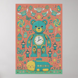 Mooie drukke teddybeer Illustratie Poster