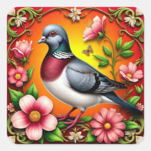 🌸 Mooie Duif Sticker Kleurrijke Bloemige Vogel