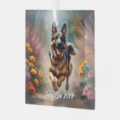 Mooie Duitse Herder Hond & Bloemen Glas Ornament (Voorkant links)