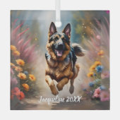 Mooie Duitse Herder Hond & Bloemen Glas Ornament (Voorkant)