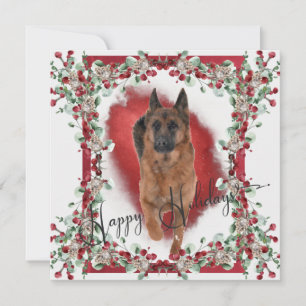 Mooie Duitse herder met Holly Berries Feestdagenkaart