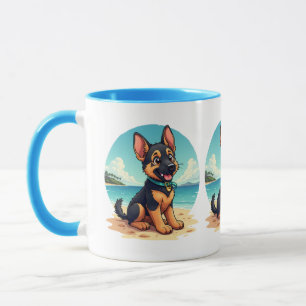 Mooie Duitse Herderspuppy Strand Illustratie Mok