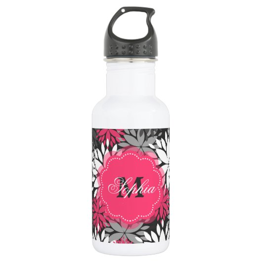 Mooie, dunne monogram floraal patroon waterfles (Voorkant)