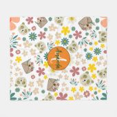 Mooie, dunne, monogrammen bloemen pastelwit fleece deken (Voorkant (Horizontaal))