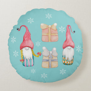 Mooie Dwerg Turquoise Blauw Handgeschilderd Rond Kussen
