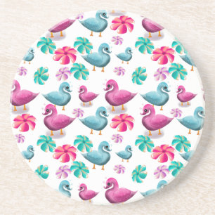 Mooie Eend Bloemmotief Kawaii Roze Blauwe Eenden Zandsteen Onderzetter