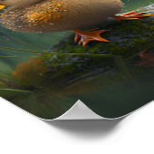 Mooie eend onder gele paraplu in regentuinzaal poster (Hoek)