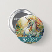 Mooie Eenhoorn Button met aangepaste naam (Voorkant /achterkant)