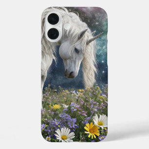 Mooie Eenhoorn in Wildflowers Fantasy Phone iPhone 16 Plus Hoesje