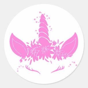 Mooie eenhoorn kop - Kies achtergrondkleur Ronde Sticker
