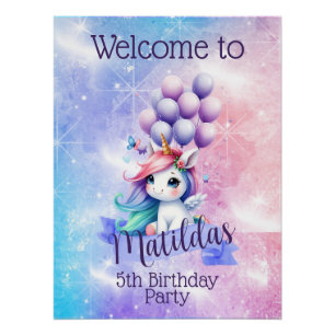 Mooie Eenhoorn met Ballon Poster Welkomstbord Perfect Poster