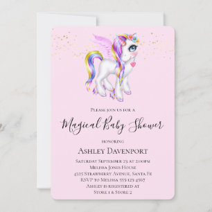 Mooie Eenhoorn met Regenboog Manen Baby Shower Kaart
