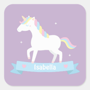 Mooie Eenhoorn Pastel Kleur Meisjes Personaliseerb Vierkante Sticker