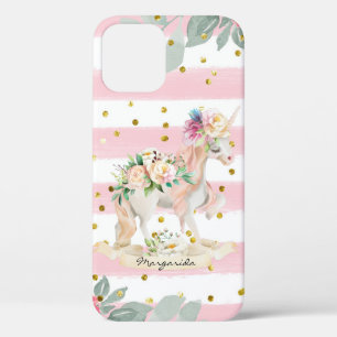 Mooie Eenhoorn Pastel Roze Strepen Glitter iPhone 12 Hoesje