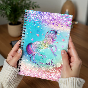 Mooie eenhoorn roze Glitter regenboog aqua monogra Planner