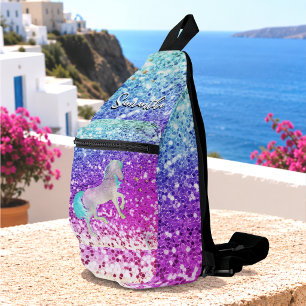 Mooie eenhoorn roze Glitter regenboog gouden monog Sling Bag