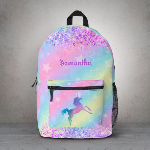 Mooie eenhoorn roze Glitter regenboog kunst monogr Bedrukte Rugzak