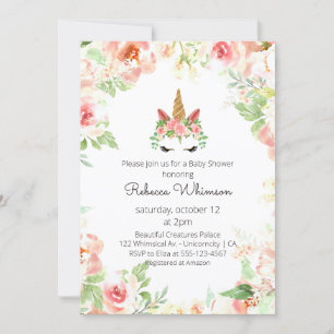 Mooie Eenhoorn Waterverf Bloemen Baby shower Kaart