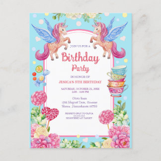 Mooie Eenhoorns Bloemen Waterverf Verjaardagsuitno Briefkaart