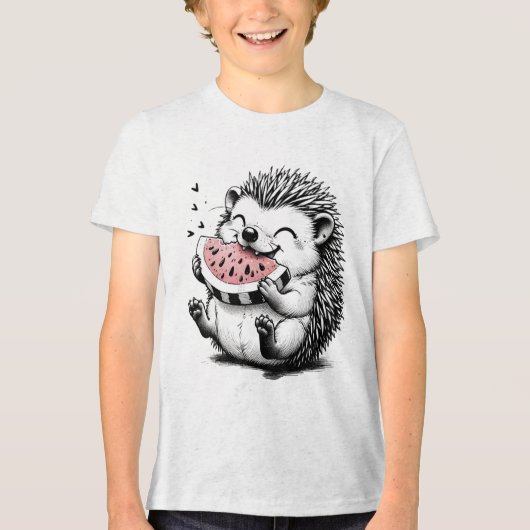 Mooie Egel Die Watermeloen Eet Kunst Tri-Blend Shirt (Voorkant)