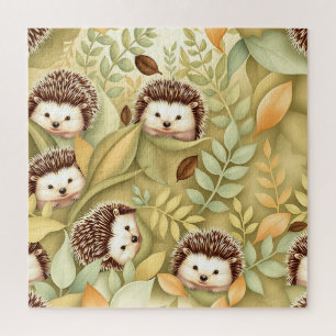 Mooie Egel Herfstbladeren Patroon Legpuzzel