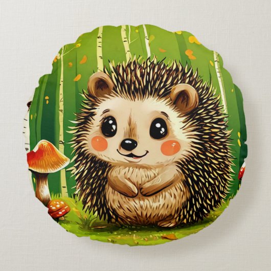 Mooie egel met groene bosachtergrond rond kussen (Voorkant)