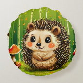 Mooie egel met groene bosachtergrond rond kussen (Achterkant)
