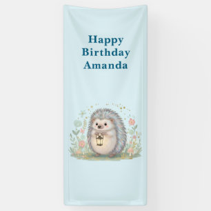 Mooie egel met lantaarn verjaardag spandoek