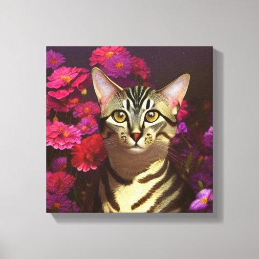 Mooie Egyptische Mau Cat in een nachttuin Canvas Afdruk (Voorkant)