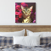 Mooie Egyptische Mau Cat in een nachttuin Canvas Afdruk (Insitu (Slaapkamer))