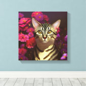 Mooie Egyptische Mau Cat in een nachttuin Canvas Afdruk (Insitu (Houten vloer))