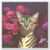 Mooie Egyptische Mau Cat in een nachttuin Sticker (Voorkant)