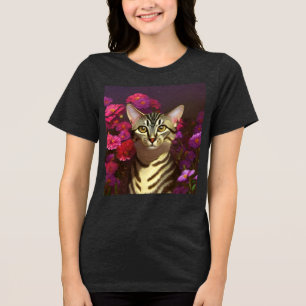 Mooie Egyptische Mau Cat in een nachttuin Tri-Blend Shirt