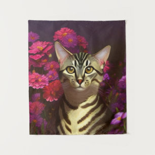 Mooie Egyptische Mau Cat in een nachttuin Wandkleed