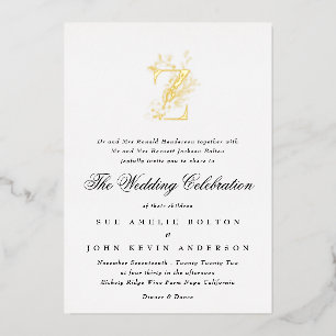 Mooie Elegant Floral GOLD Monogram Weddenschap Folie Uitnodiging