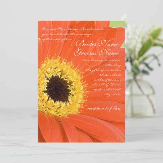 Mooie Elegant Gerber Daisy Wedding Uitnodiging (Staand voorkant)