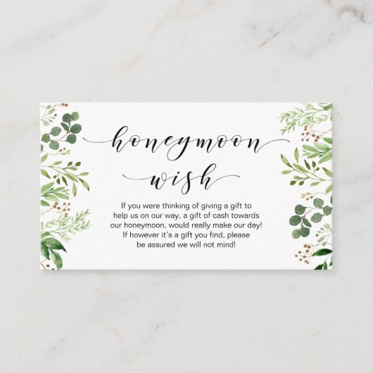 Mooie Elegant Greenery, Black, Honeymoon Wish Informatiekaartje (Voorkant)