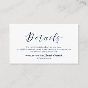Mooie elegant, Navy Blue font, Wedding Details Informatiekaartje