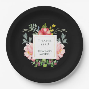 Mooie Elegant Waterverf Peonies op zwart Papieren Bordje