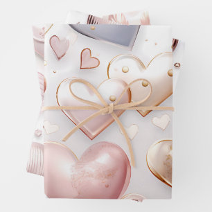 Mooie elegante 3D harten Inpakpapier Vel